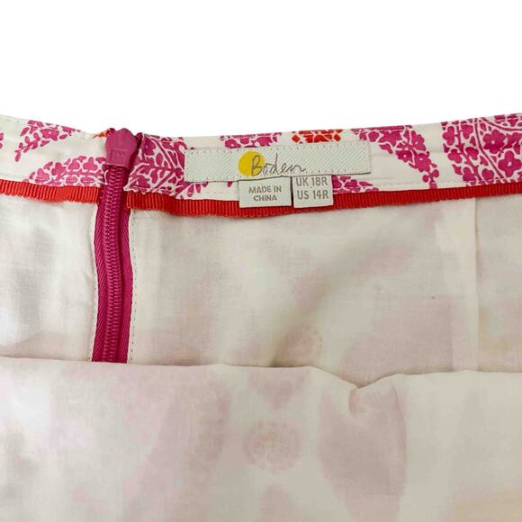 Women's Boden Lined A-Line Skirt Pink White Paisley Print 100% Cotton Size 14R - Picture 3 of 8